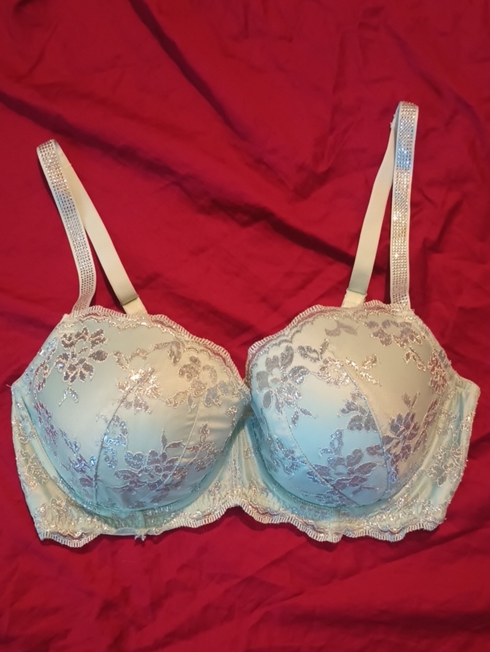 Victoria's Secret Pale Blue Embroidered Sparkle Bra Dream Angels 36DD